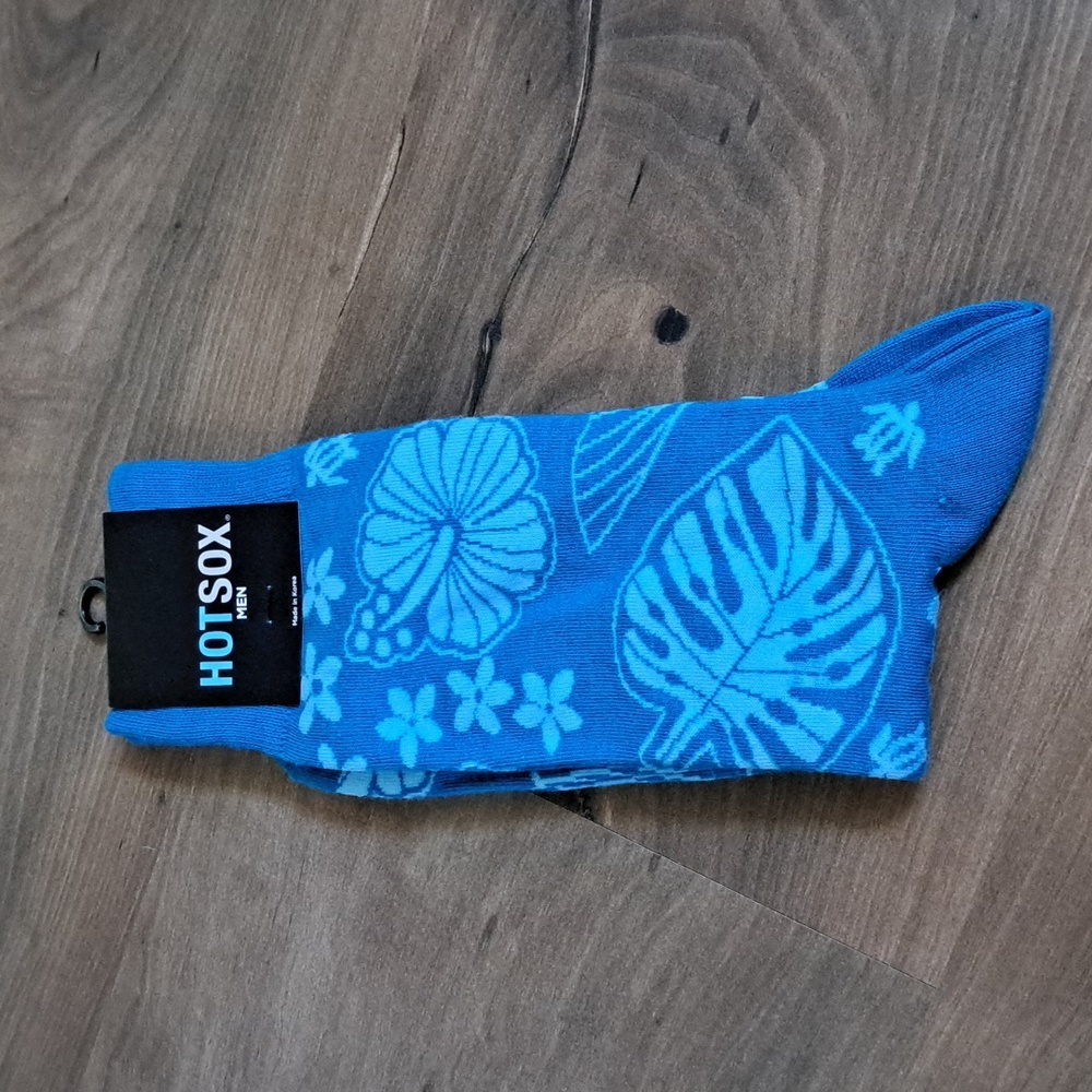 Hot Sox Men's Tropical Crew Socks Blue Size 10-13
